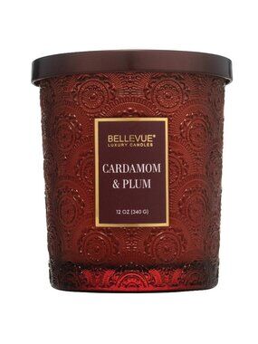 Bellevue Luxury 2-Wick Candle Cardamom & Plum 12oz Decorative Glass Jar NEW
